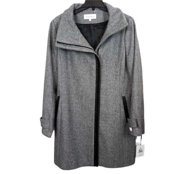 Calvin Klein Gray Wool Mid Length Career Trench Coat NWT